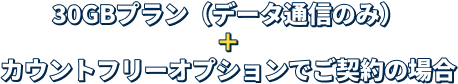 30GBプラン（データ通信のみ）＋カウントフリーオプションでご契約の場合