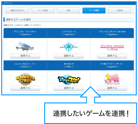 連携したいゲームを連携